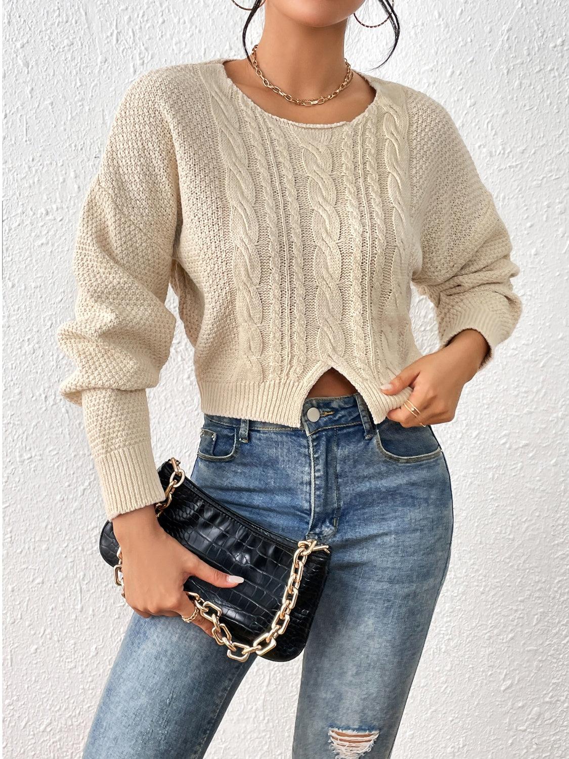 Slit Drop Shoulder Sweater - Lab Fashion, Home & Health