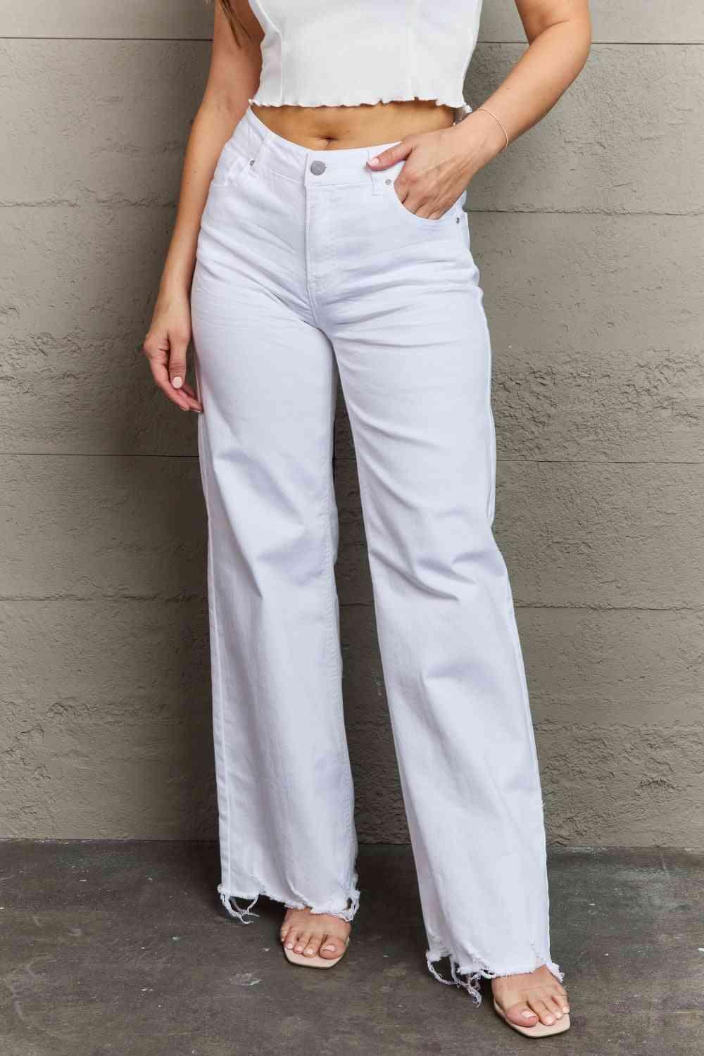 RISEN Raelene Full Size High Waist Wide Leg Jeans in White - Lab Fashion, Home & Health