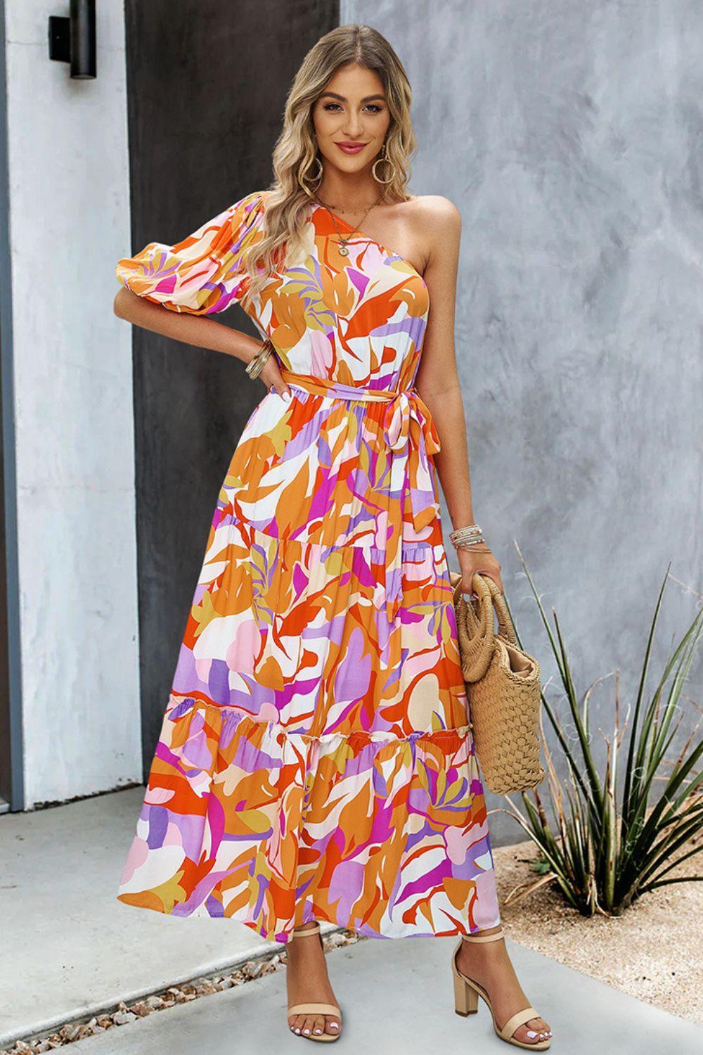 Printed One-Shoulder Maxi Dress - Lab Fashion, Home & Health