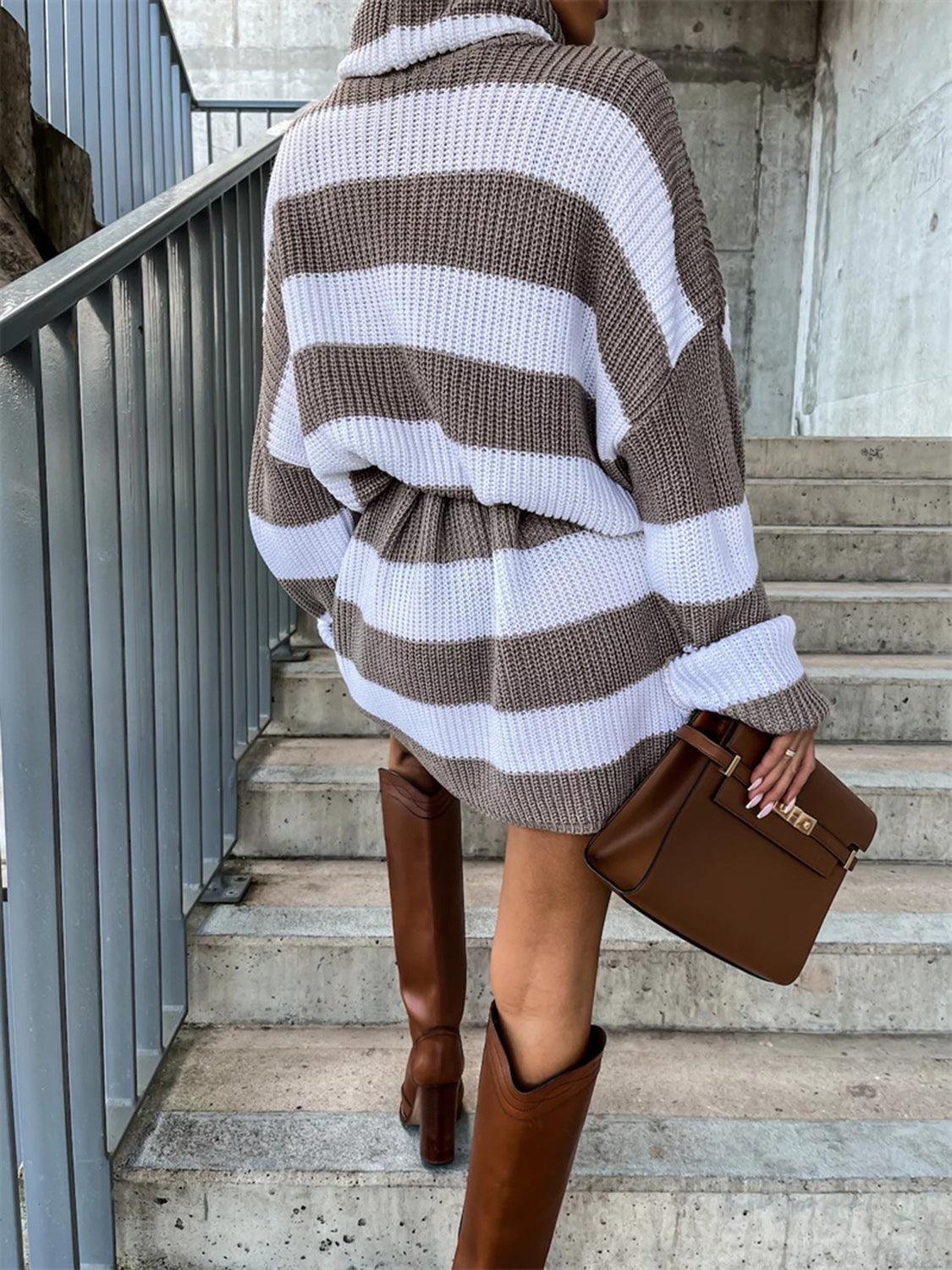 Striped Turtleneck Sweater Dress - Lab Fashion, Home & Health