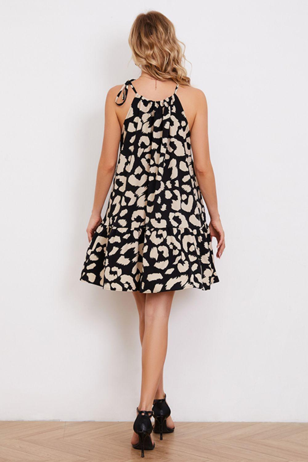 Leopard Print Ruffle Hem Sleeveless Dress - Lab Fashion, Home & Health