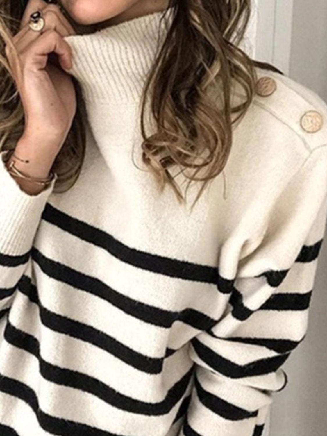 Striped Shoulder Detail Sweater - Lab Fashion, Home & Health