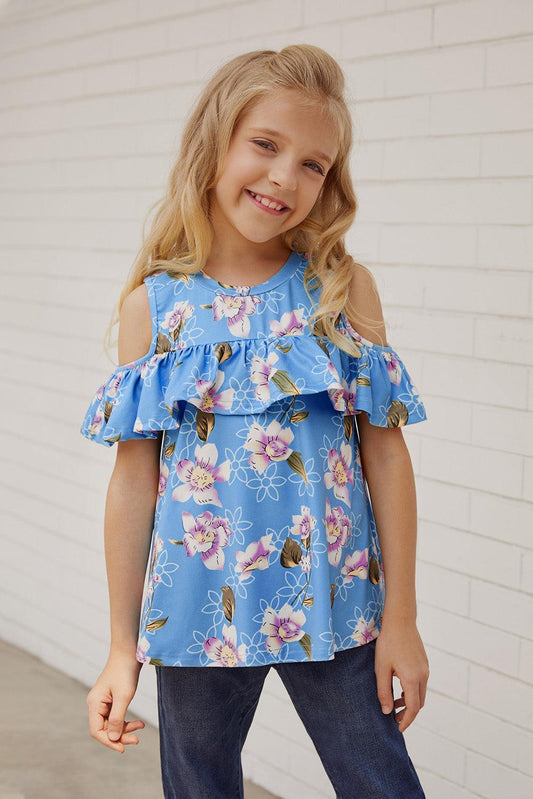 Girls Floral Cold-Shoulder Ruffled Top - Lab Fashion, Home & Health