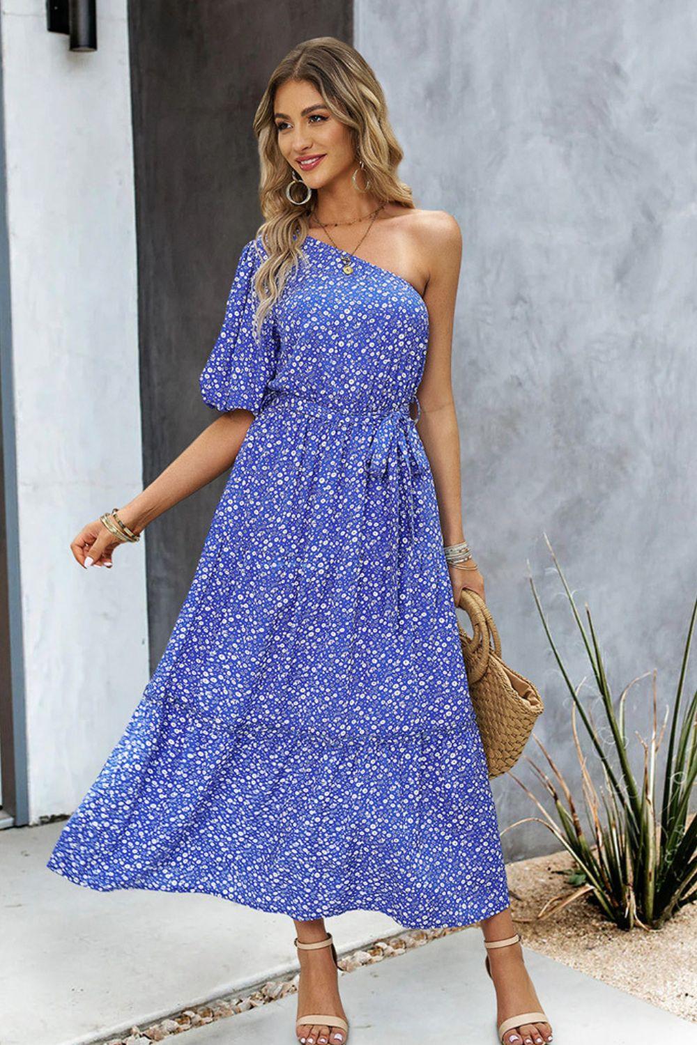 Printed One-Shoulder Maxi Dress - Lab Fashion, Home & Health