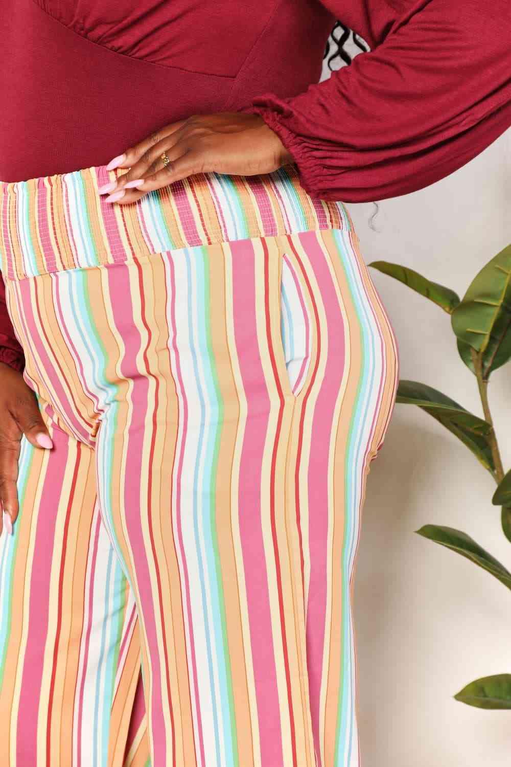 Double Take Striped Smocked Waist Pants with Pockets - Lab Fashion, Home & Health