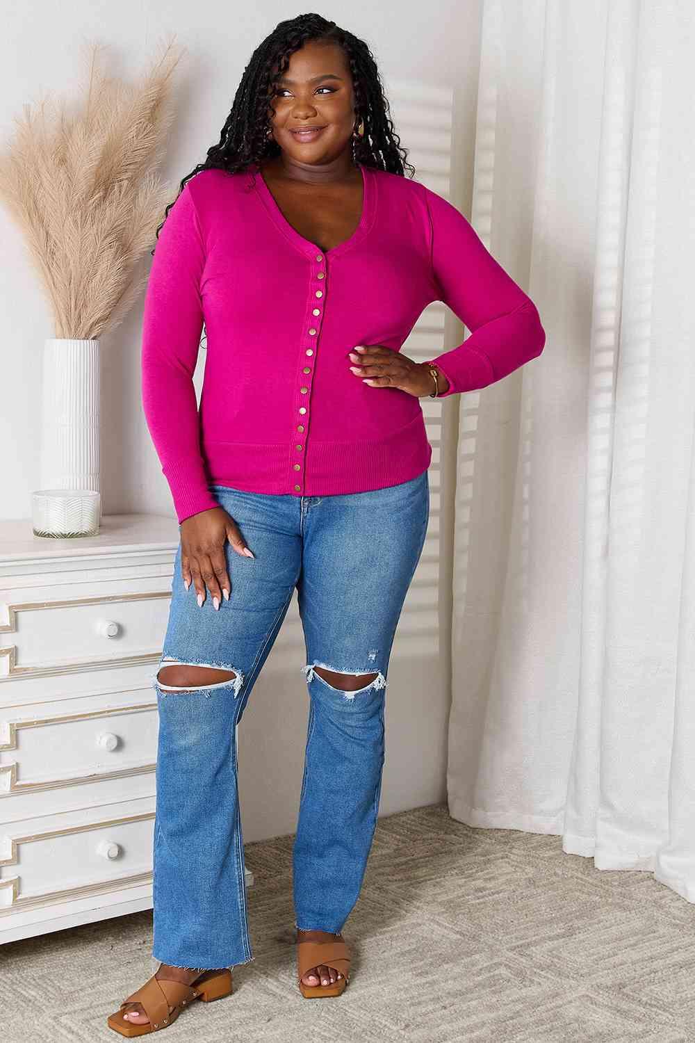 Zenana Full Size V-Neck Long Sleeve Cardigan - Lab Fashion, Home & Health