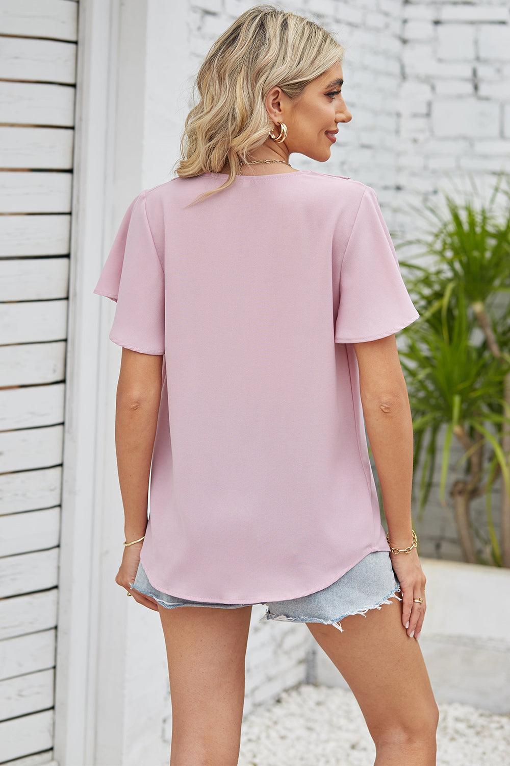 V-Neck Flutter Sleeve Blouse - Lab Fashion, Home & Health