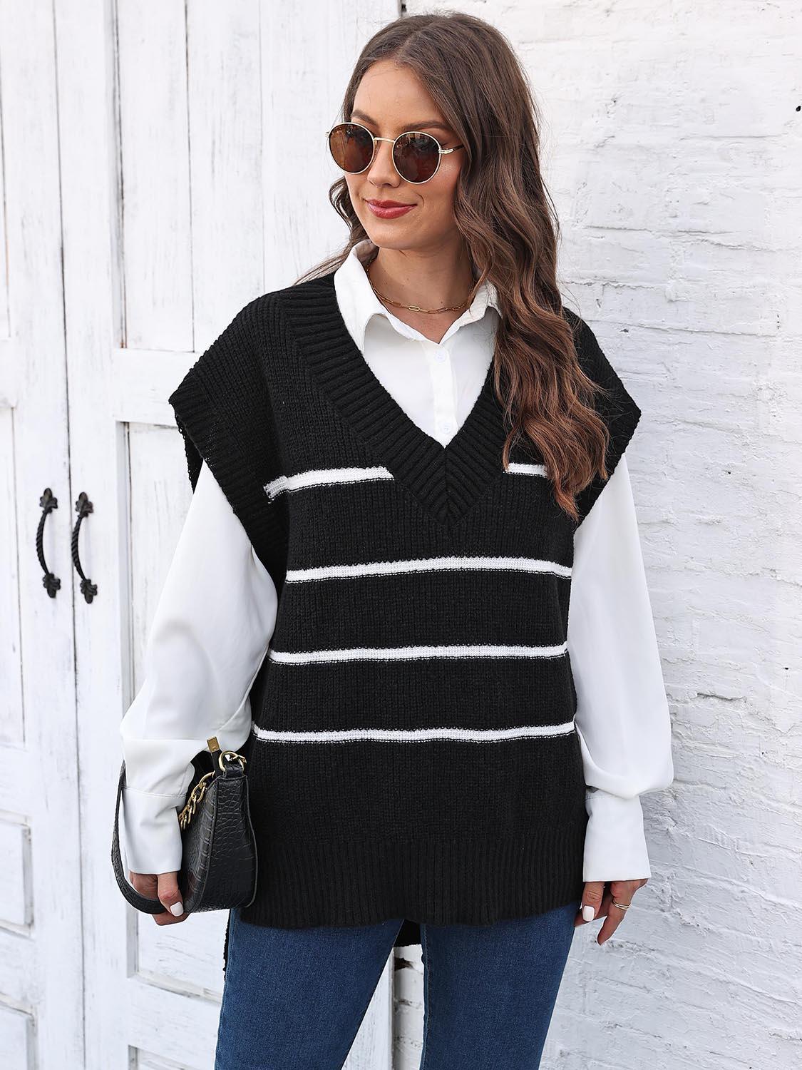 Striped V-Neck Sweater Vest - Lab Fashion, Home & Health