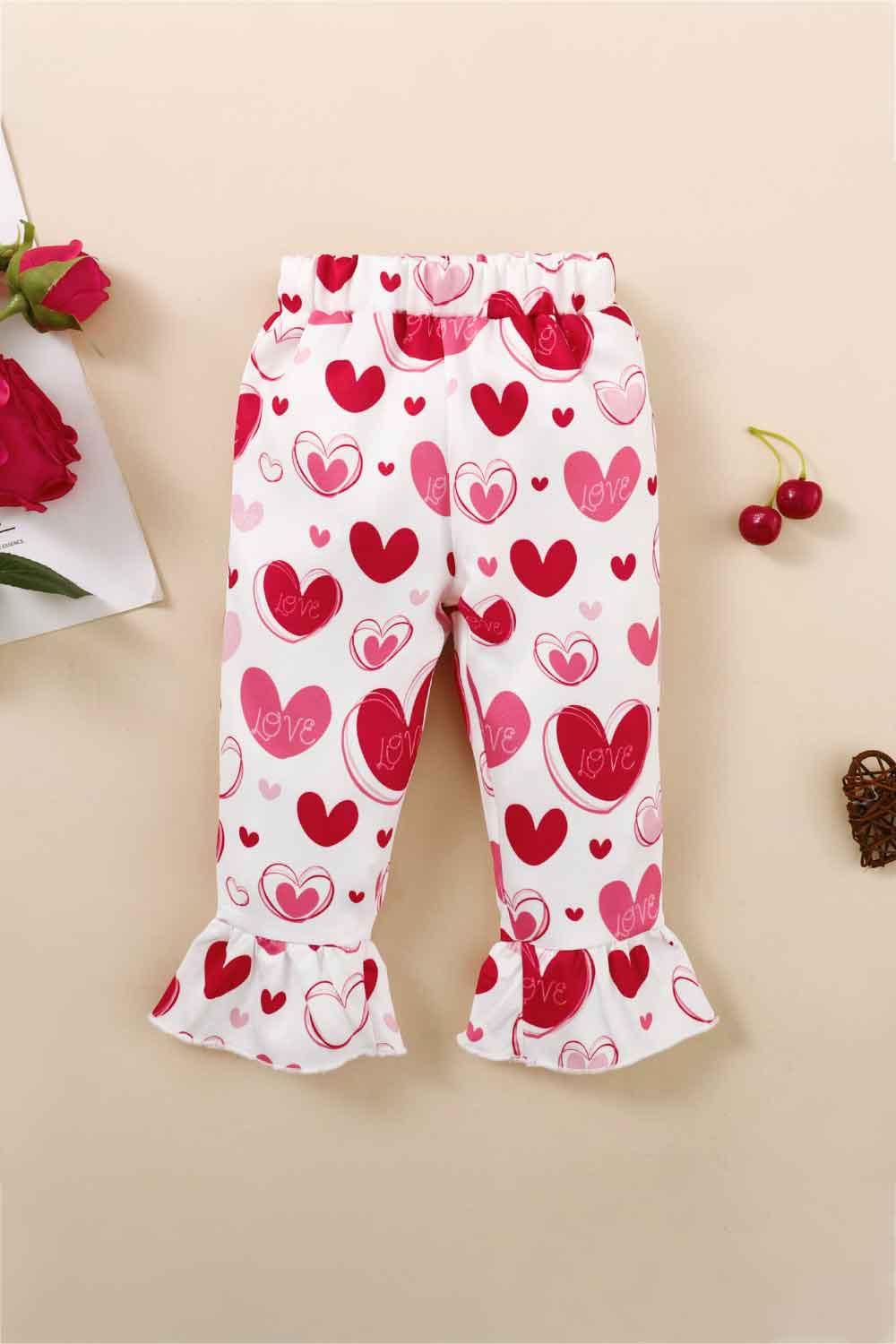 Girls Heart Print Bow Detail Sweater and Flare Pants Set - Lab Fashion, Home & Health