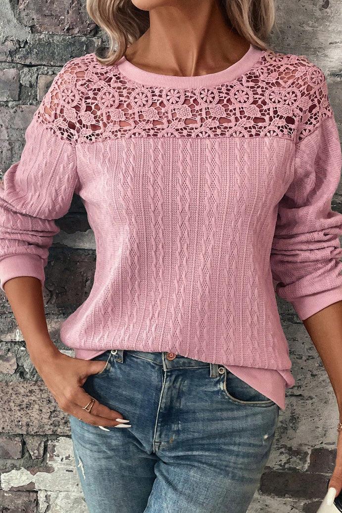 Lace Detail Round Neck Top - Lab Fashion, Home & Health