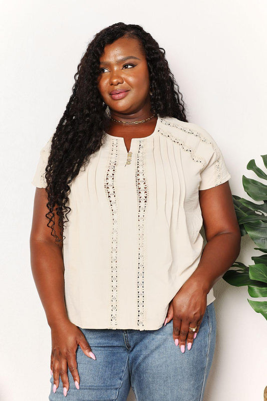 Double Take Crochet Buttoned Short Sleeves Top - Lab Fashion, Home & Health