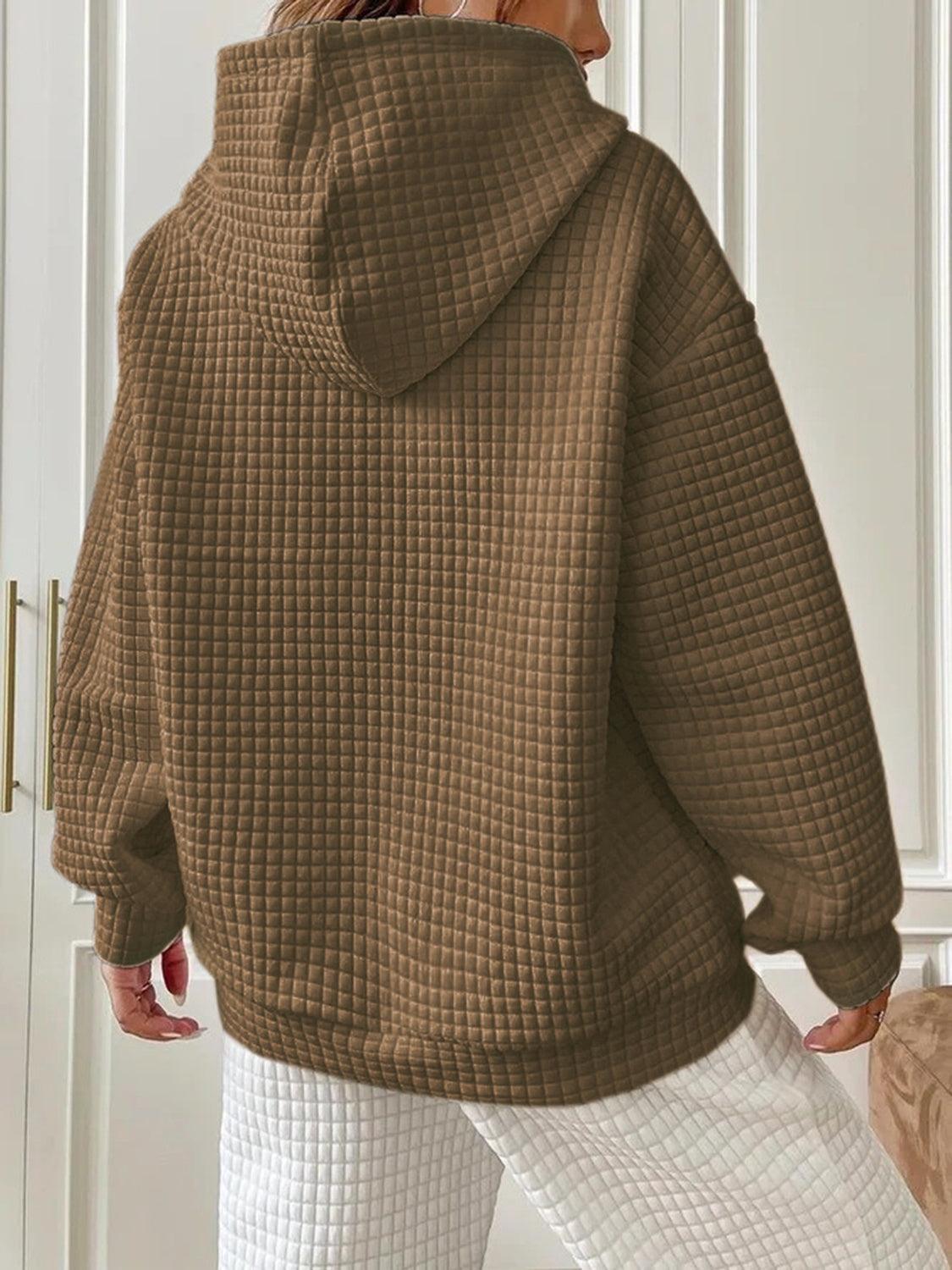 Textured Drawstring Drop Shoulder Hoodie - Lab Fashion, Home & Health