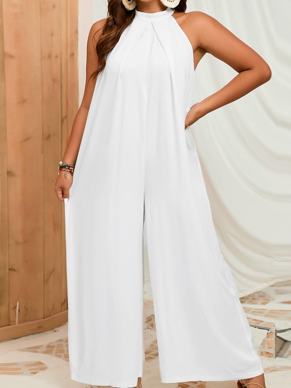 Plus Size Sleeveless Halter Neck Wide Leg Jumpsuit - Lab Fashion, Home & Health