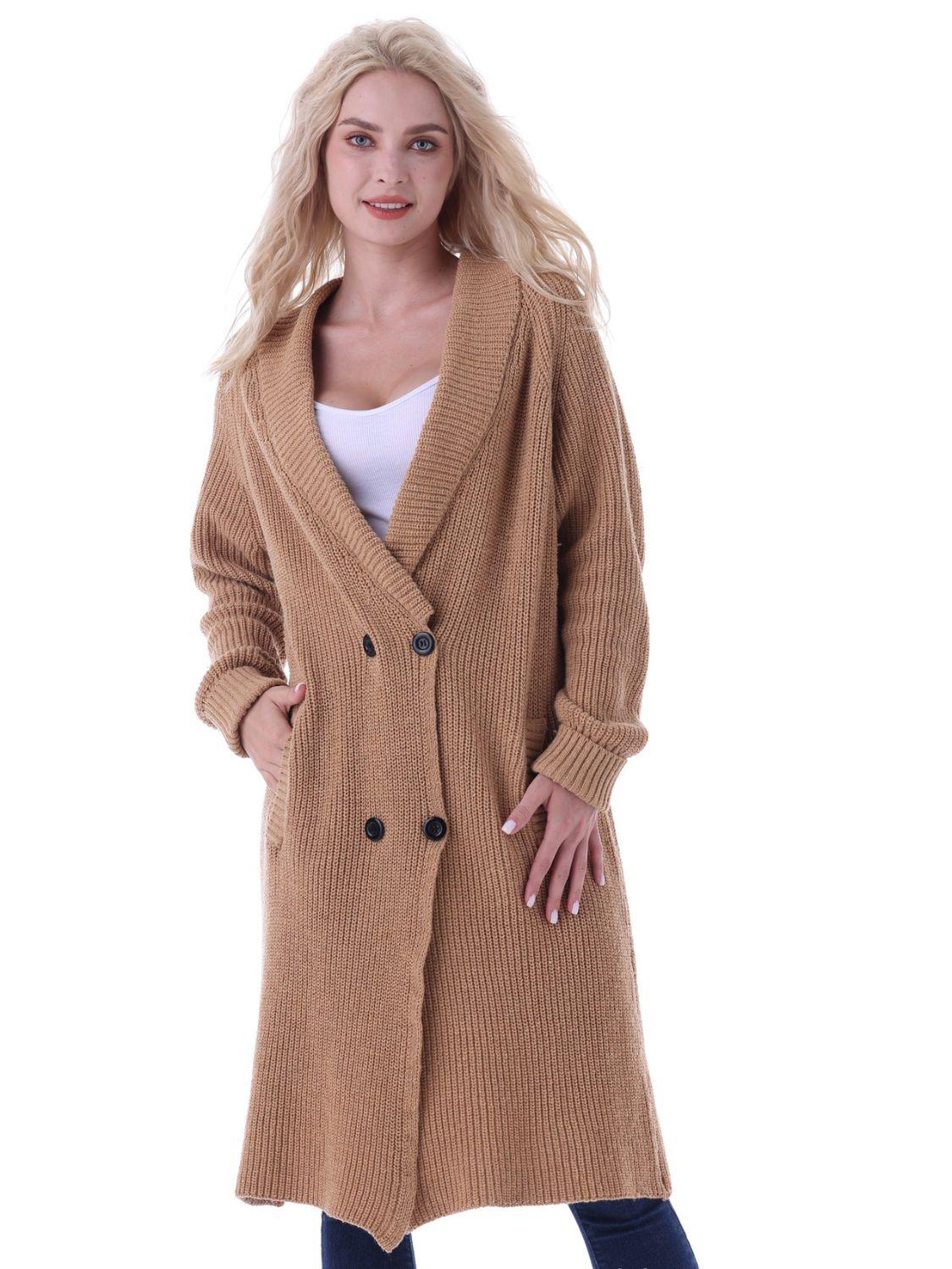 Double-Breasted Longline Cardigan with Pockets - Lab Fashion, Home & Health