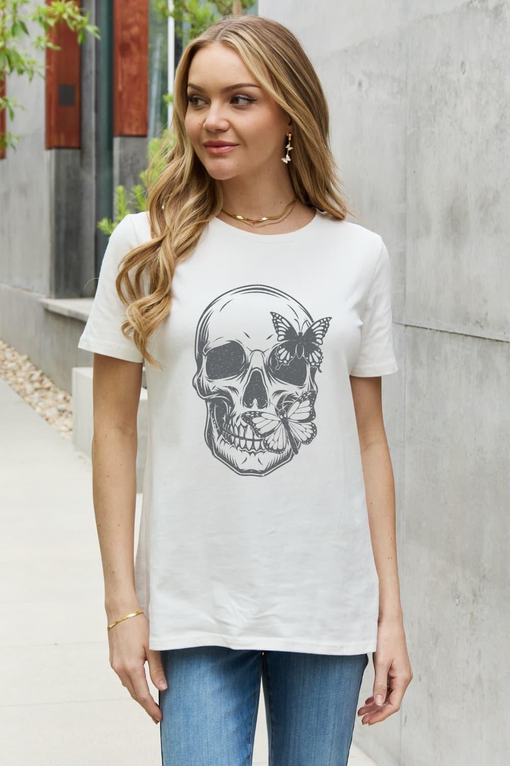 Simply Love Simply Love Skull Butterfly Graphic Cotton T-Shirt - Lab Fashion, Home & Health