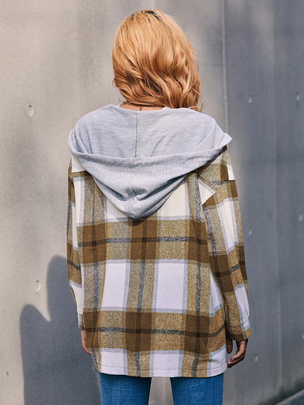 Plaid Dropped Shoulder Hooded Jacket - Lab Fashion, Home & Health