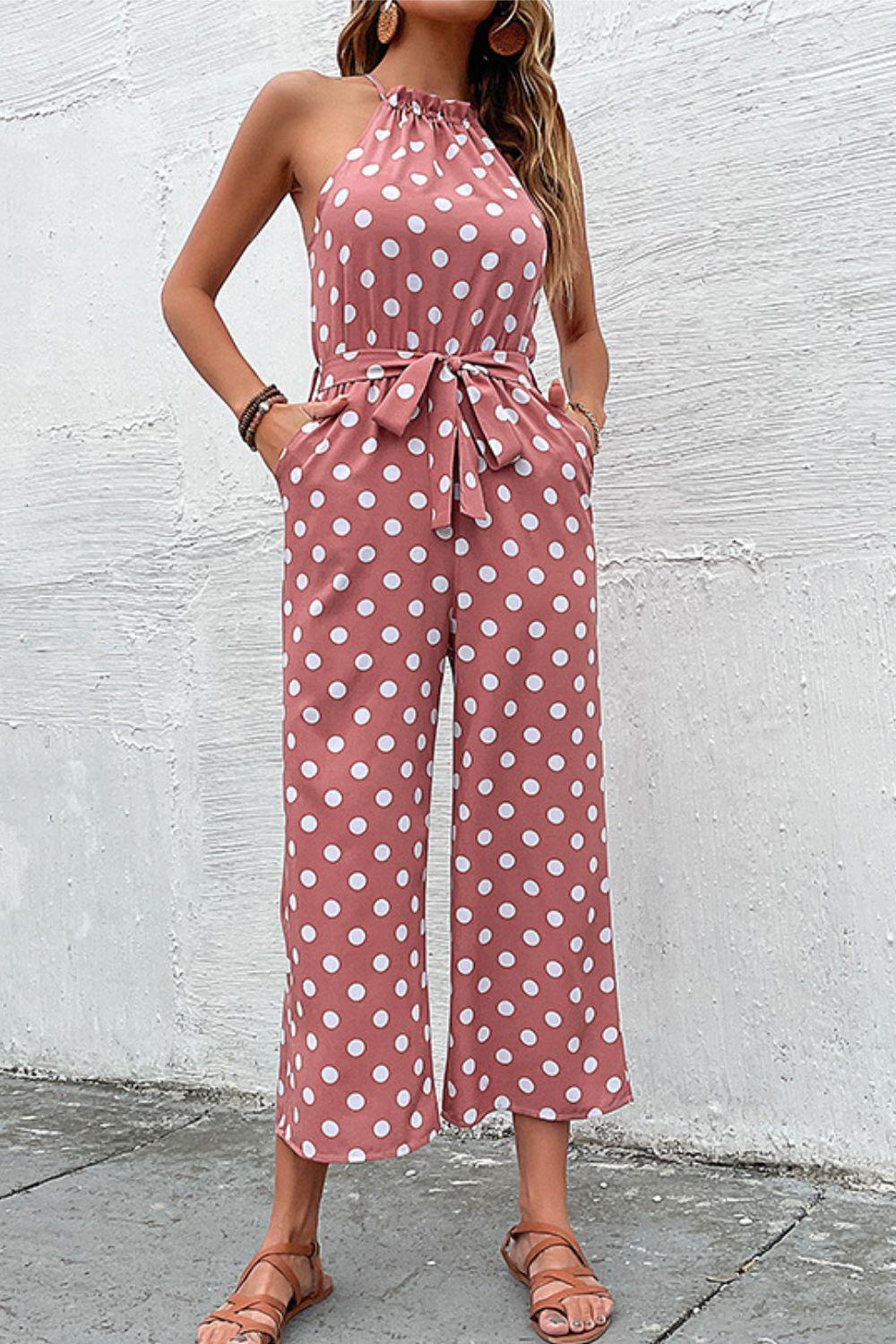 Polka Dot Grecian Wide Leg Jumpsuit - Lab Fashion, Home & Health