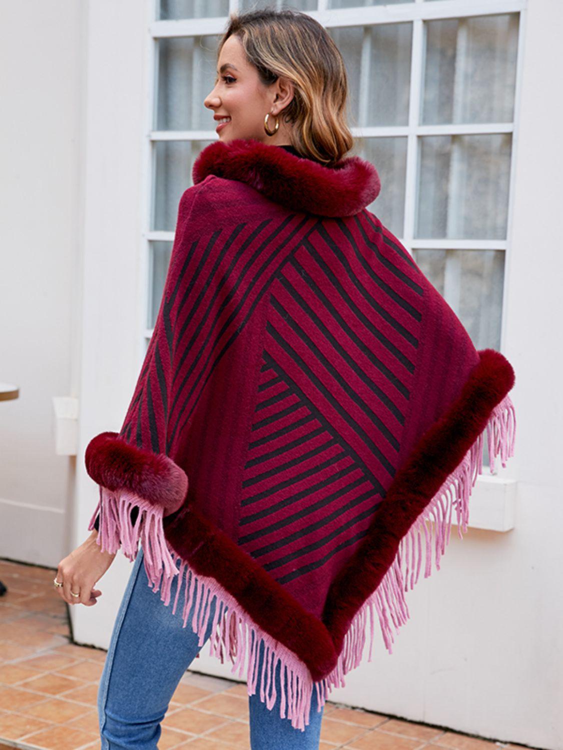 Striped Fringe Hem Poncho - Lab Fashion, Home & Health