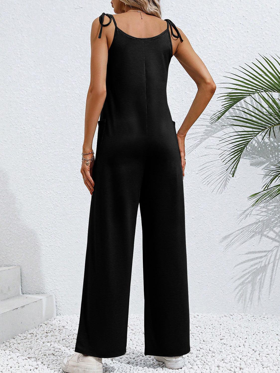 Tie-Shoulder Wide Leg Jumpsuit with Pockets - Lab Fashion, Home & Health