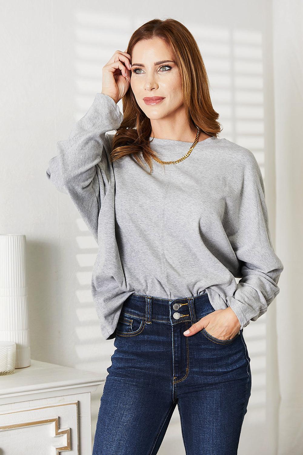 Double Take Seam Detail Round Neck Long Sleeve Top - Lab Fashion, Home & Health