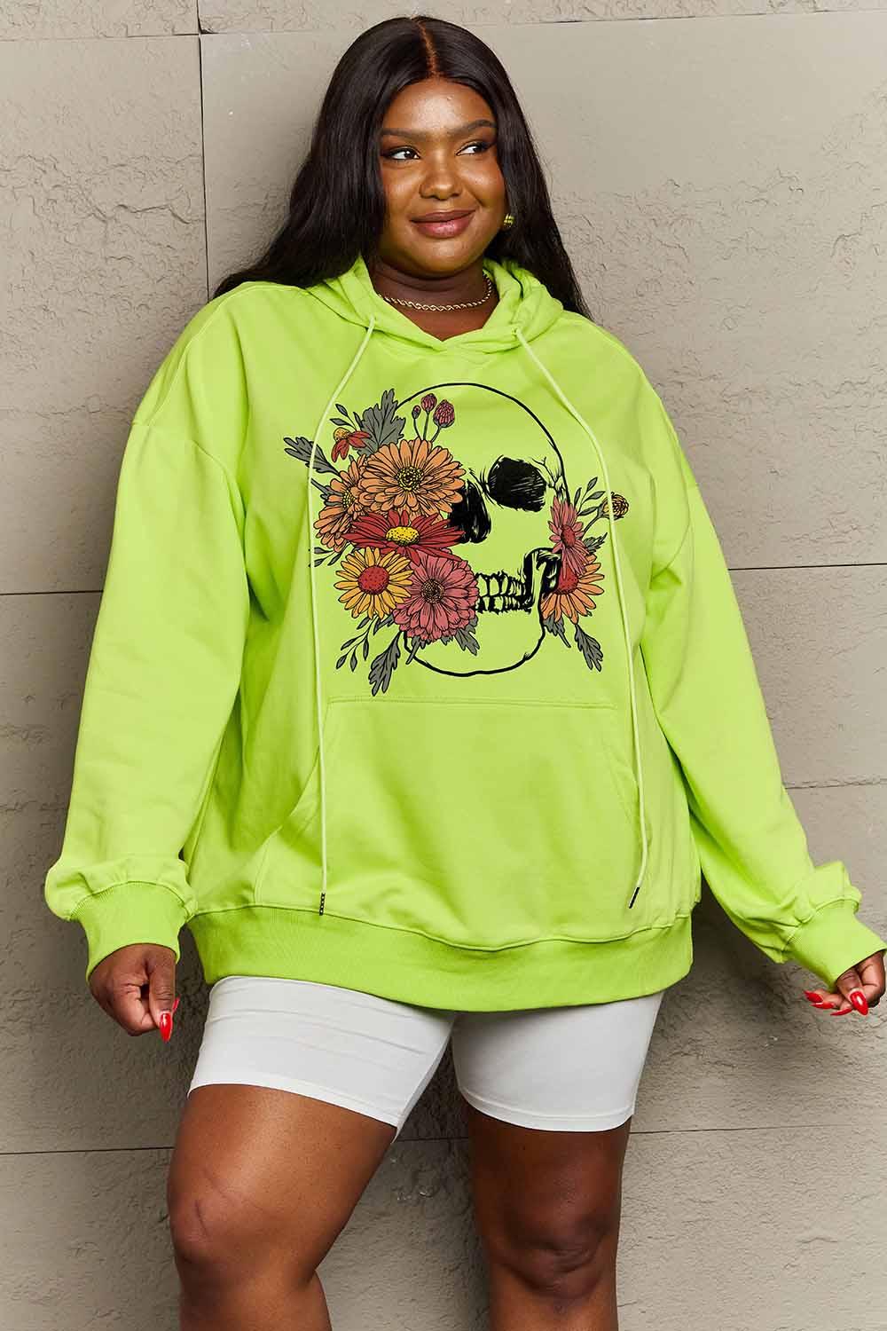 Simply Love Simply Love Full Size Floral Skull Graphic Hoodie - Lab Fashion, Home & Health