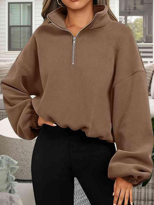 Half-Zip Collared Drop Shoulder Sweatshirt - Lab Fashion, Home & Health