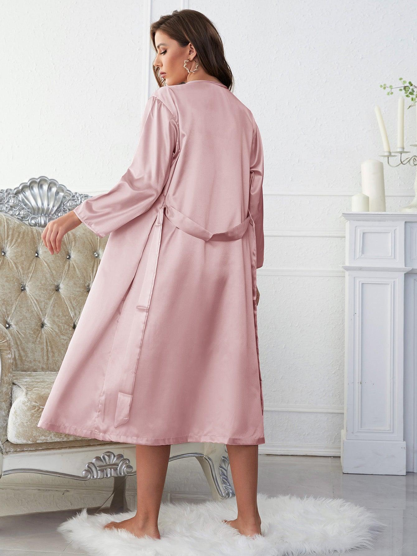 Satin V-Neck Cami, Shorts, and Belted Robe Pajama Set - Lab Fashion, Home & Health