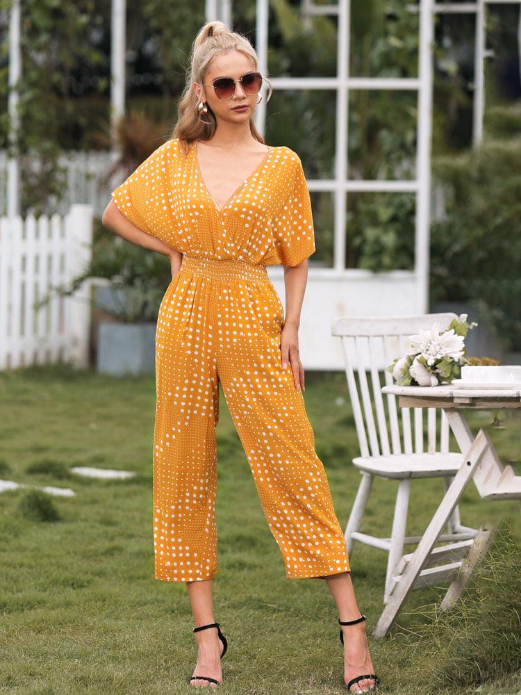 Polka Dot Surplice Neck Jumpsuit with Pockets - Lab Fashion, Home & Health