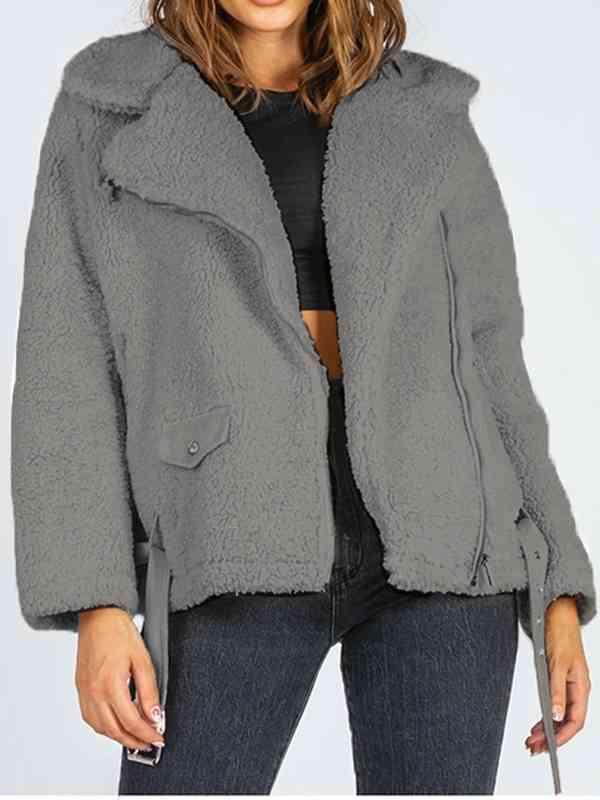 Zip-Up Belted Sherpa Jacket - Lab Fashion, Home & Health