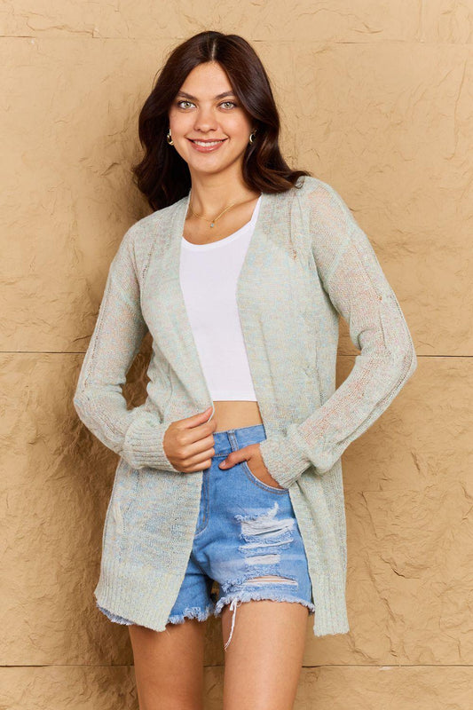 OOTD Cozy Era Cable Sweater Cardigan in Light Green - Lab Fashion, Home & Health