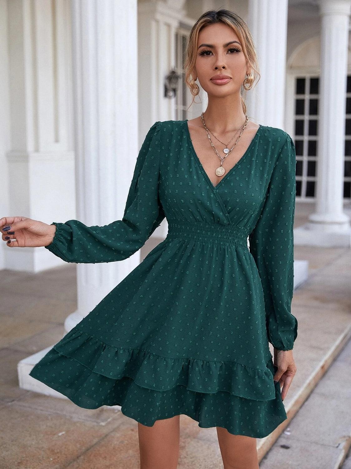 Surplice Neck Long Sleeve Dress - Lab Fashion, Home & Health