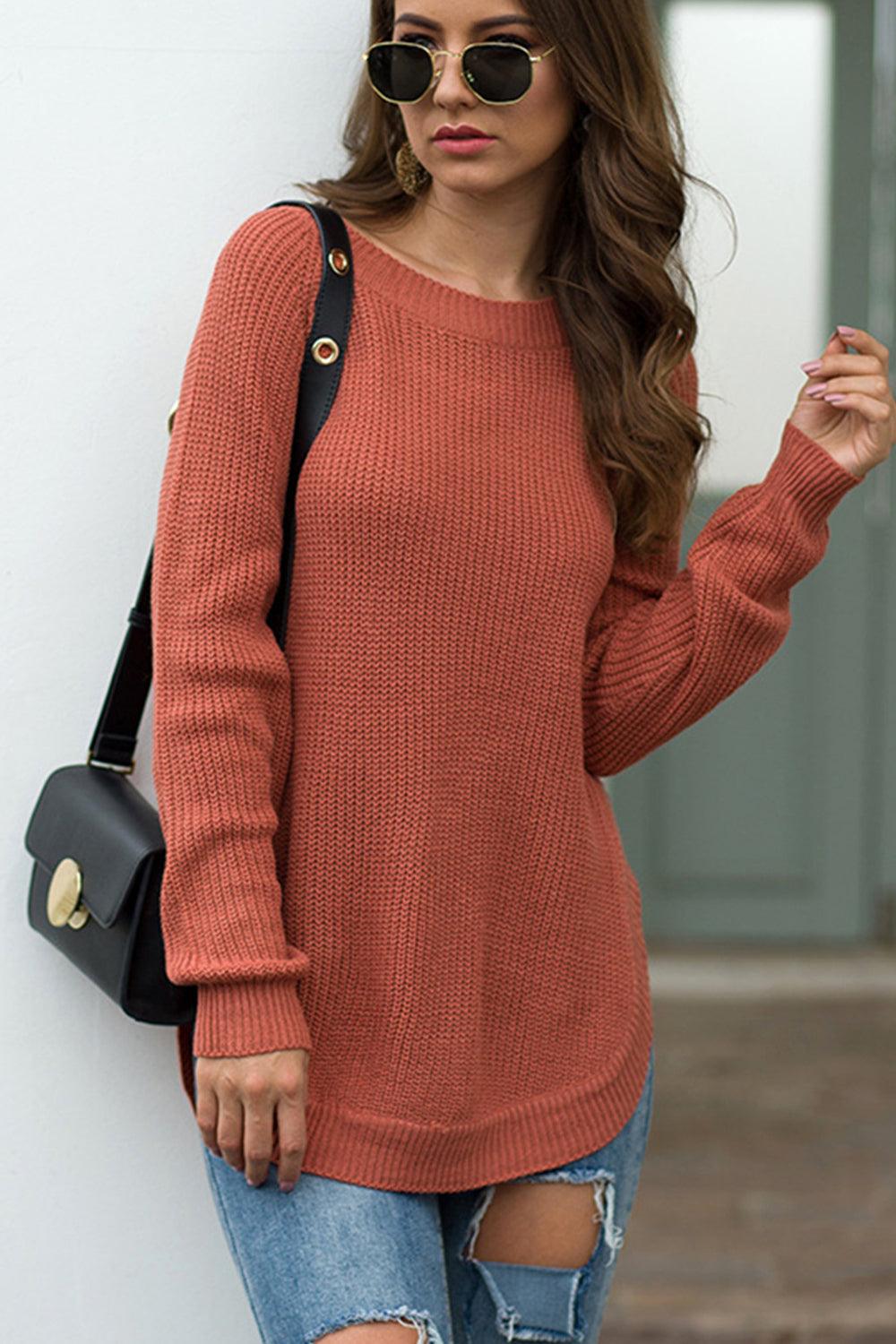 Round Neck Ribbed Knit Top - Lab Fashion, Home & Health