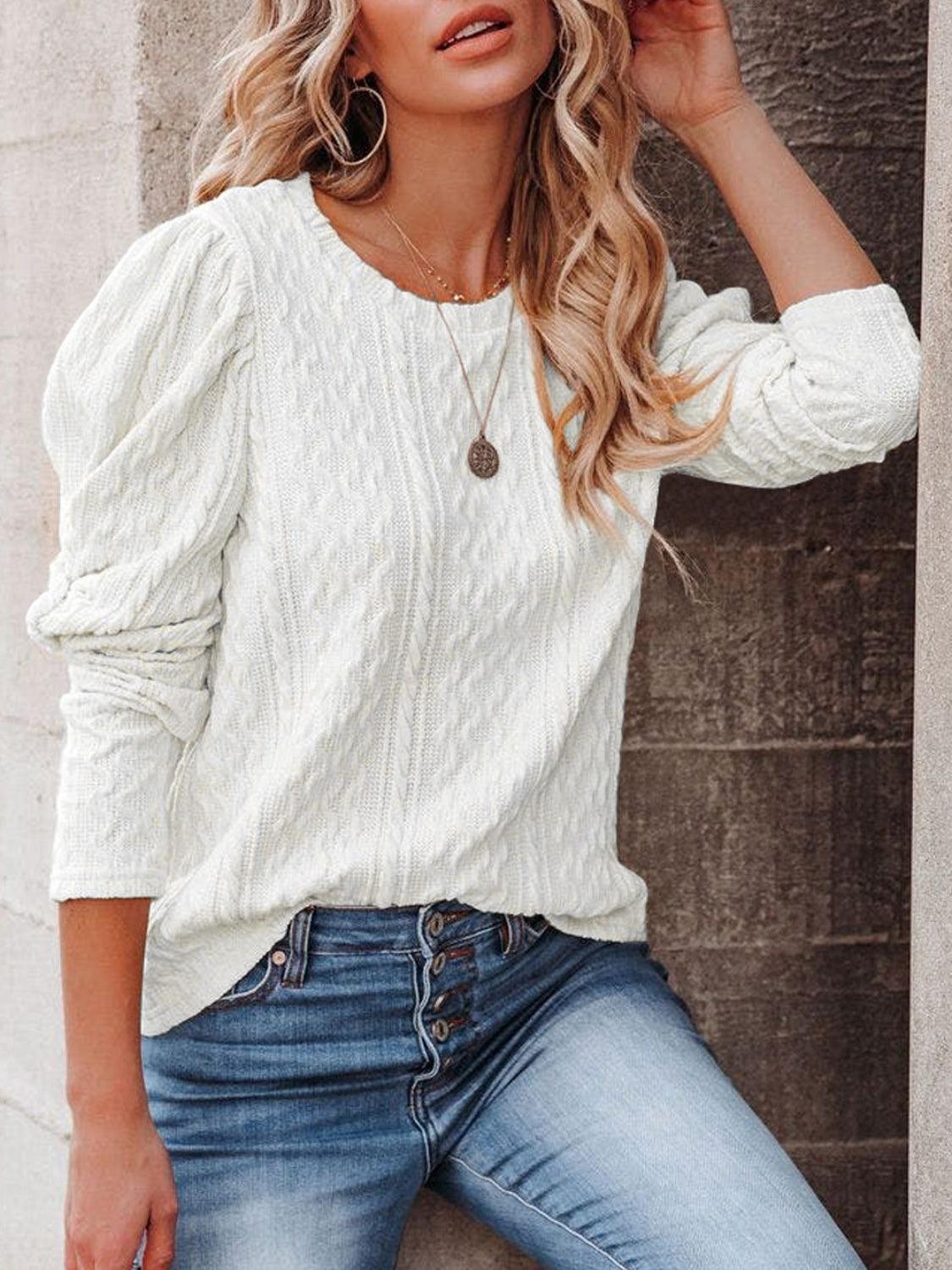 Round Neck Puff Sleeve Knit Top - Lab Fashion, Home & Health