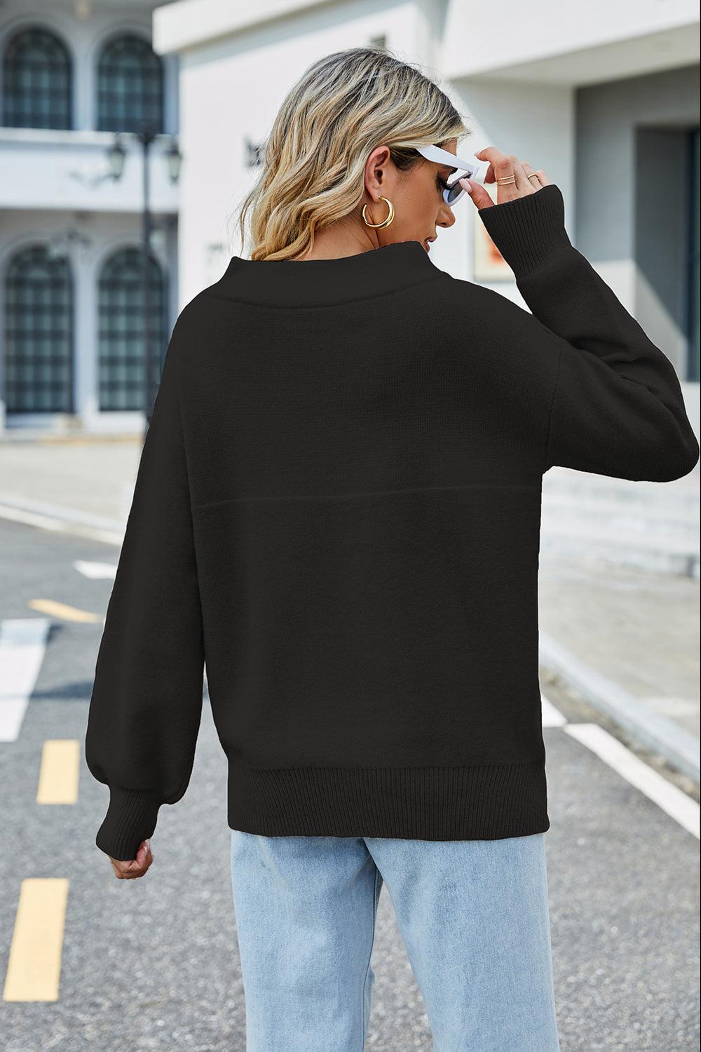 Long Sleeve Ribbed Trim Sweater - Lab Fashion, Home & Health