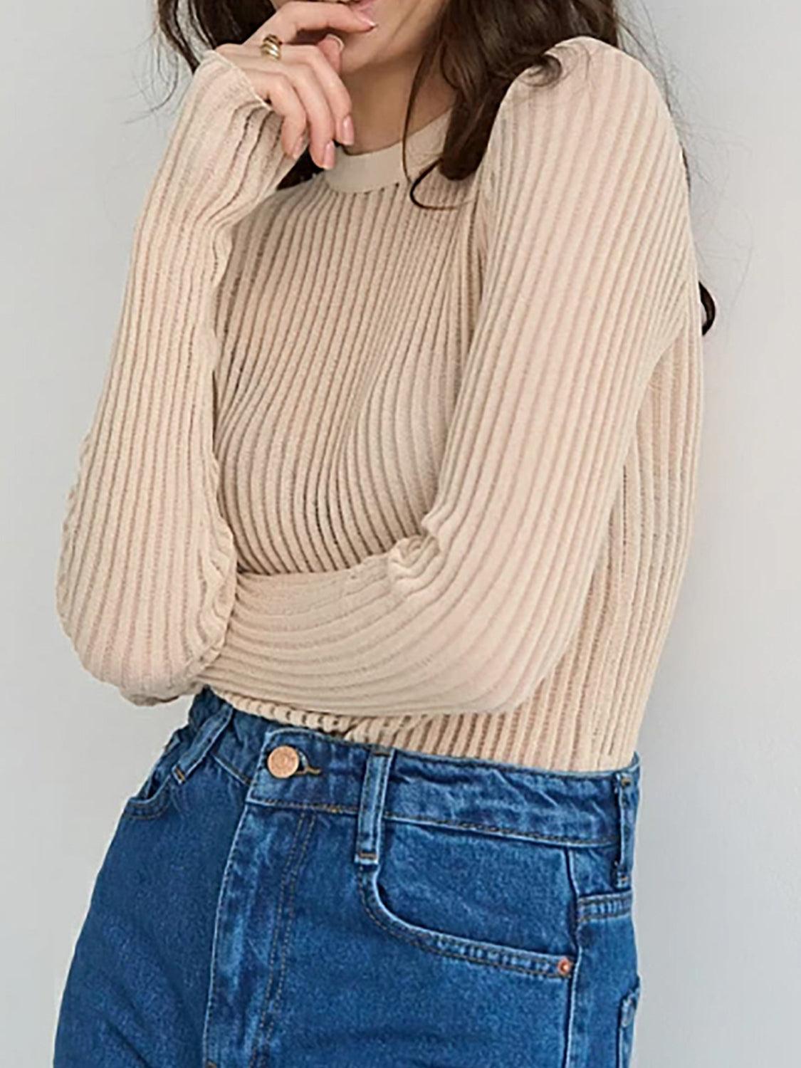 Round Neck Ribbed Knit Top - Lab Fashion, Home & Health