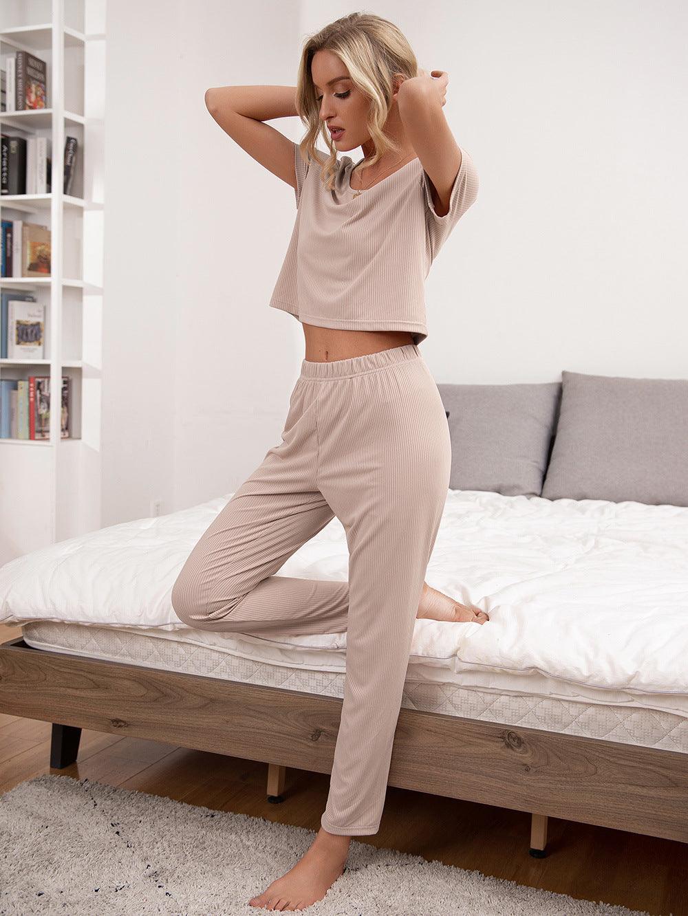 Round Neck Short Sleeve Top and Pants Lounge Set - Lab Fashion, Home & Health