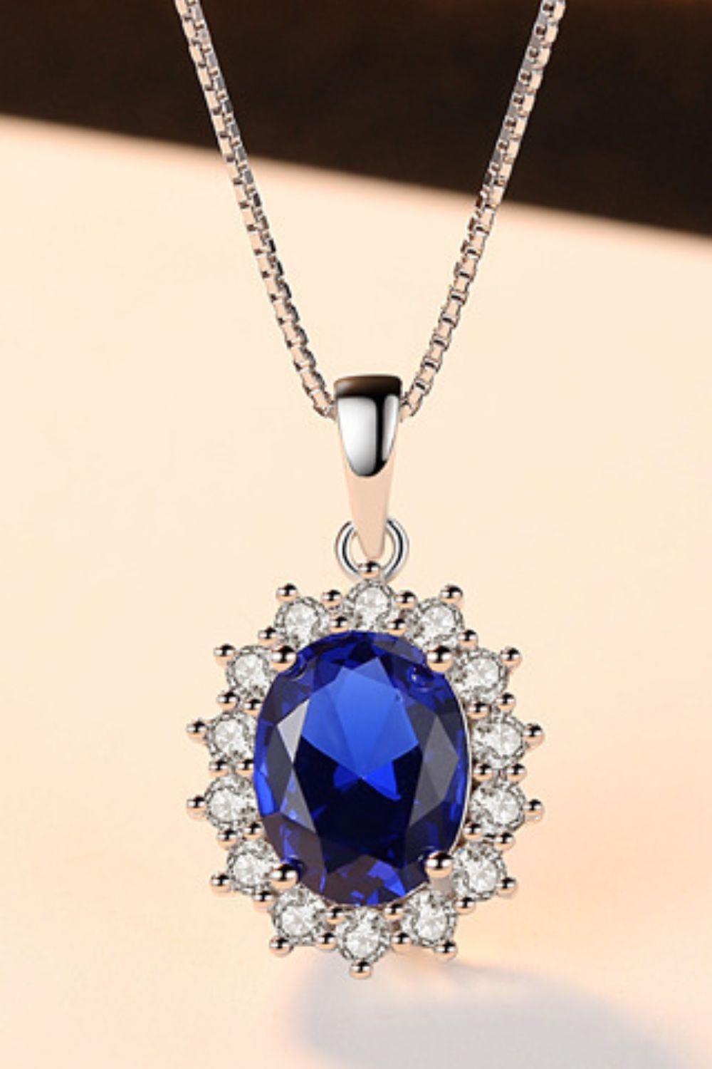 Synthetic Sapphire Pendant 925 Sterling Silver Necklace - Lab Fashion, Home & Health