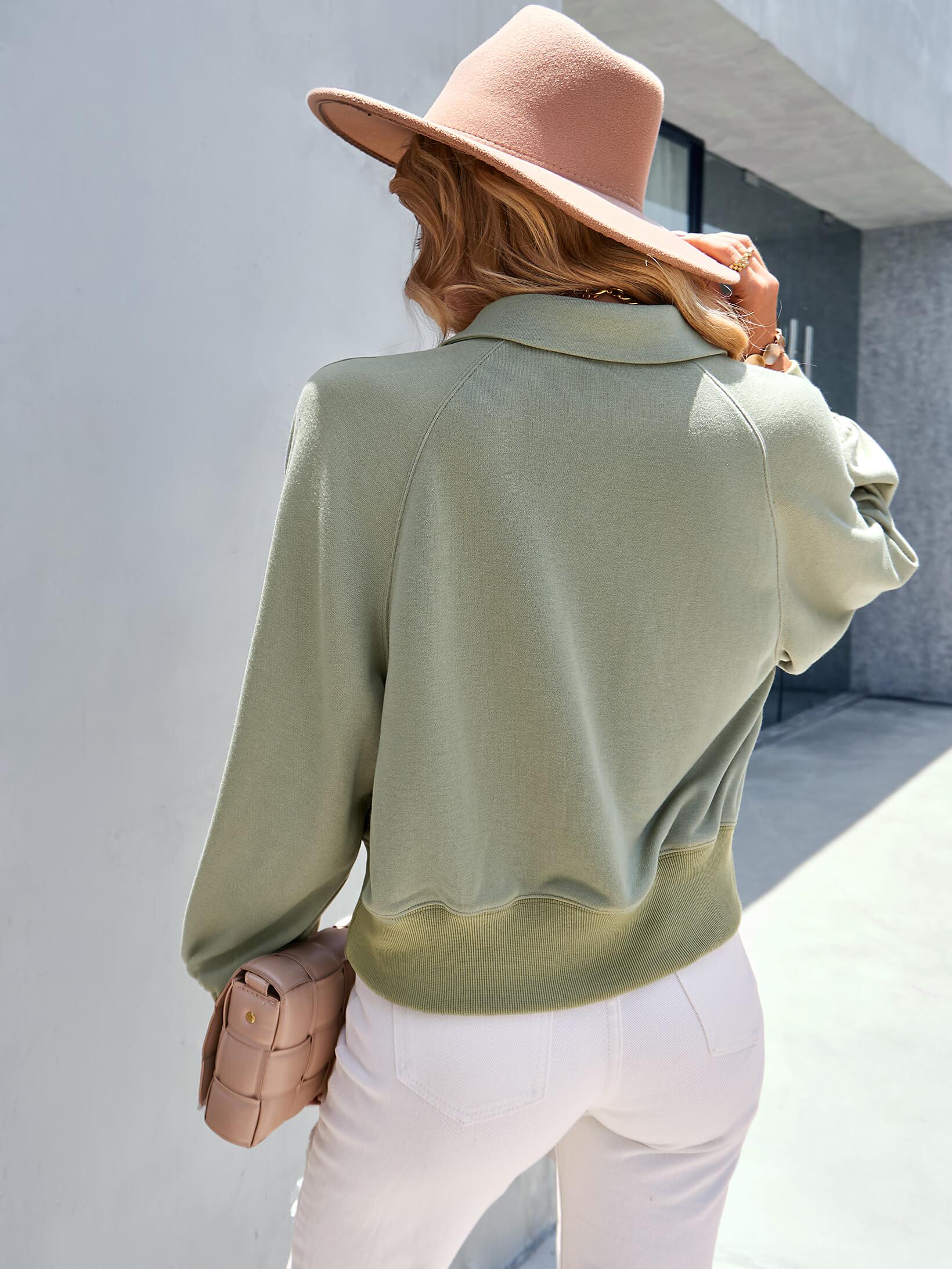 Quarter-Snap Collared Raglan Sleeve Sweatshirt - Lab Fashion, Home & Health