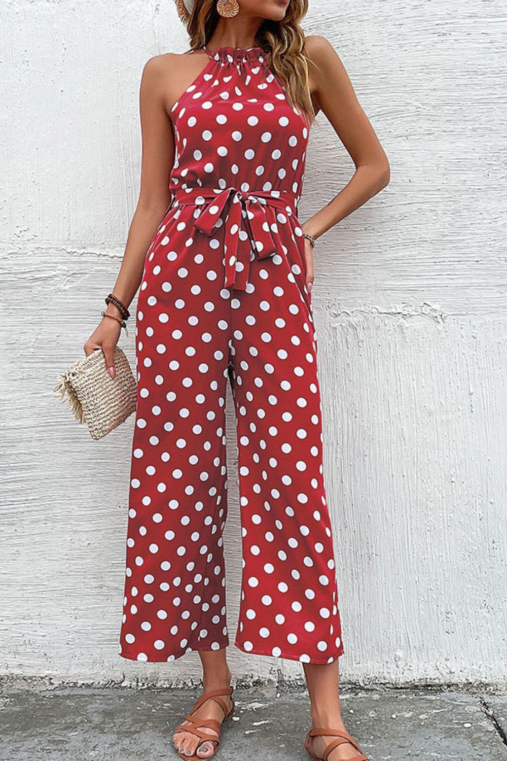 Polka Dot Grecian Wide Leg Jumpsuit - Lab Fashion, Home & Health