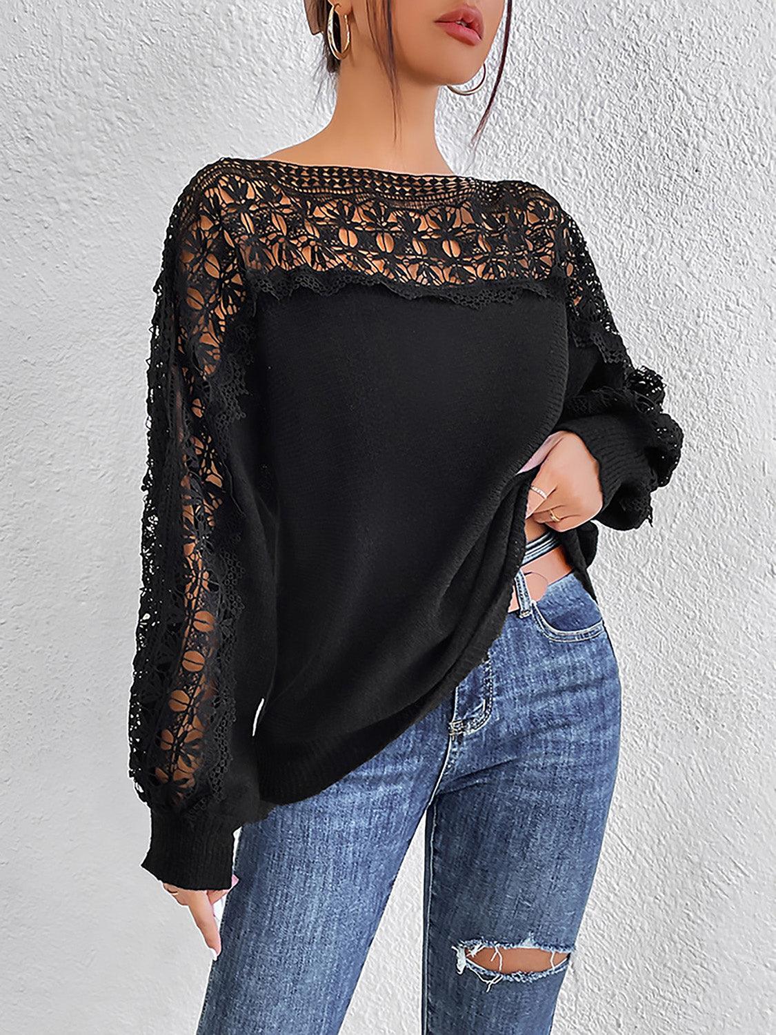 Lace Trim Boat Neck Knit Top - Lab Fashion, Home & Health