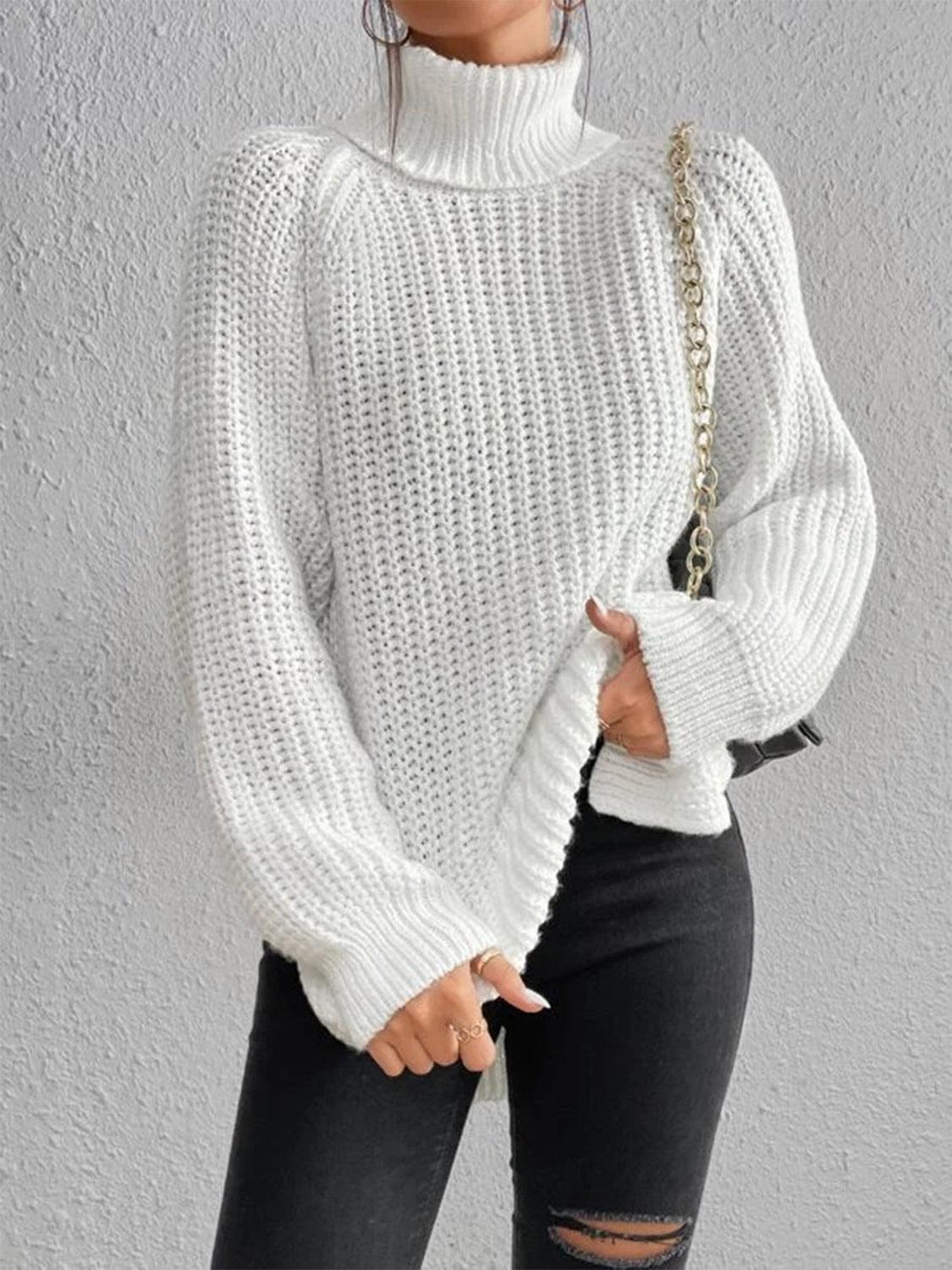 Full Size Turtleneck Slit Sweater - Lab Fashion, Home & Health