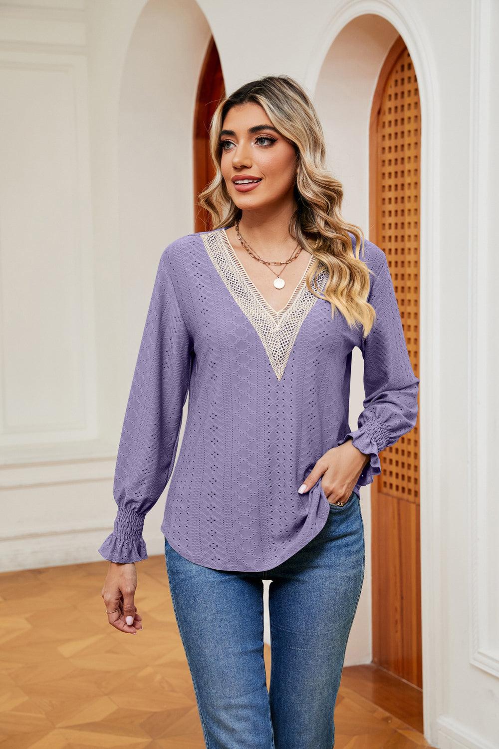 Contrast Flounce Sleeve Blouse - Lab Fashion, Home & Health