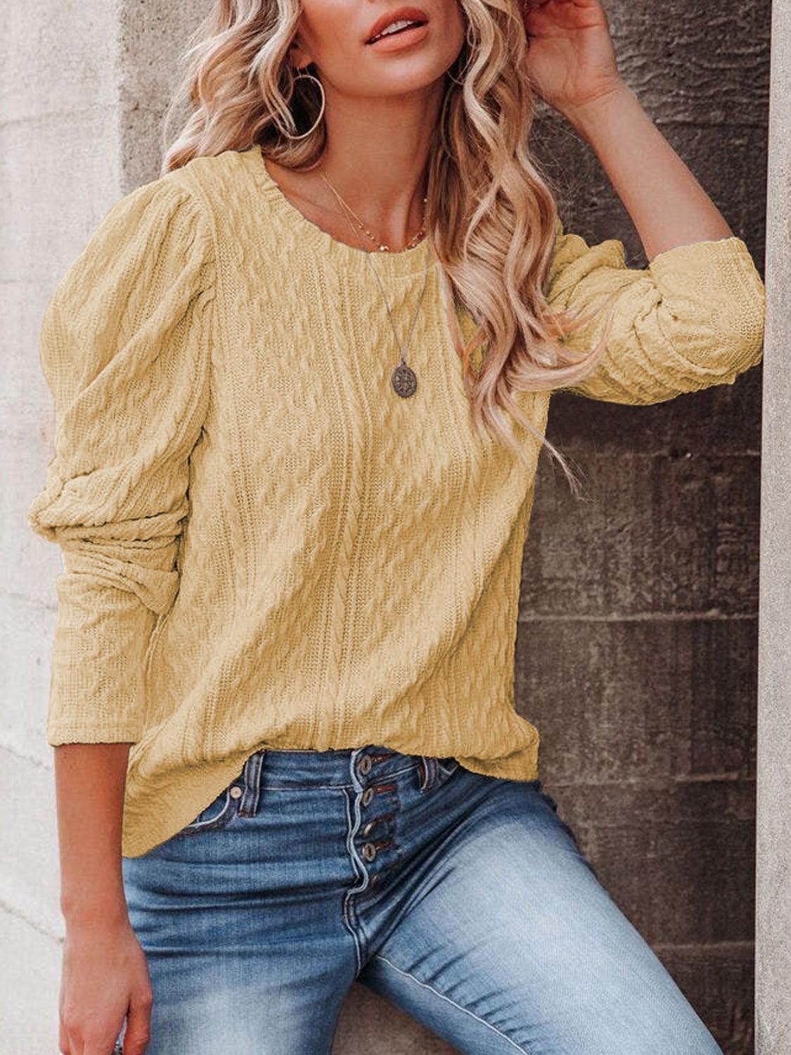 Round Neck Puff Sleeve Knit Top - Lab Fashion, Home & Health