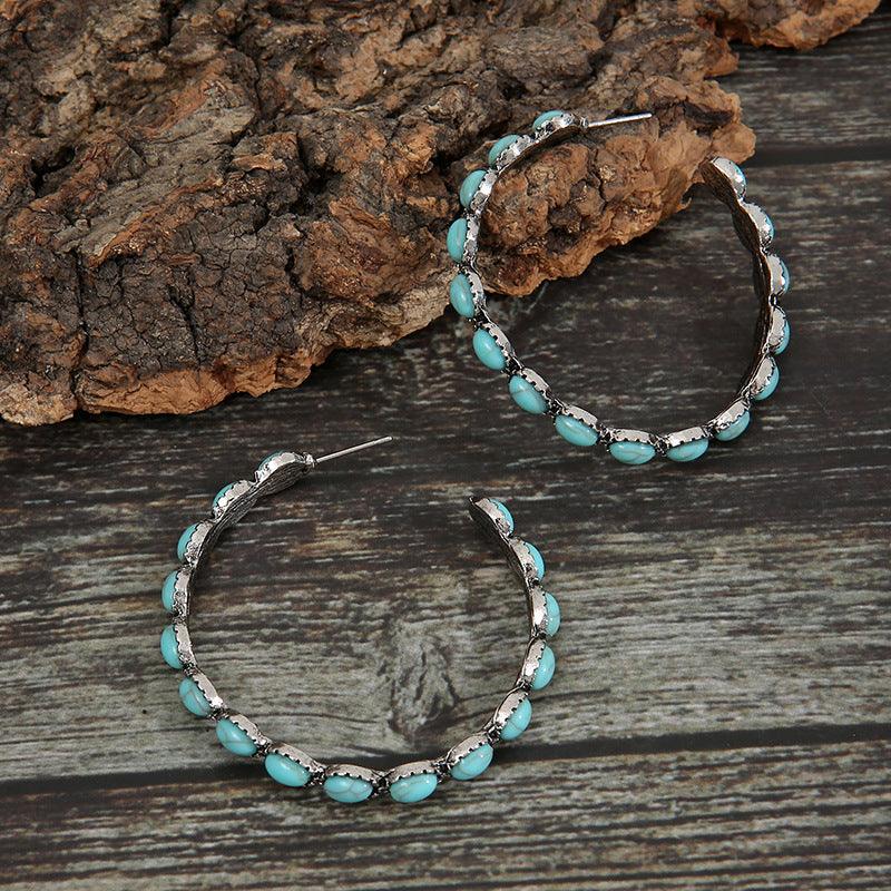 Artificial Turquoise C-Hoop Earrings - Lab Fashion, Home & Health